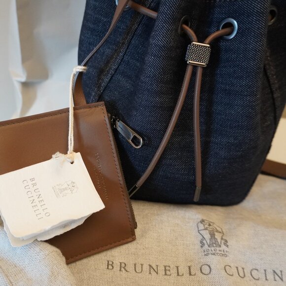 Brunello Cucinelli Denim Duo Bucket Bag with Leather Coin New Tag Sleeper $3,300 - Picture 4 of 13